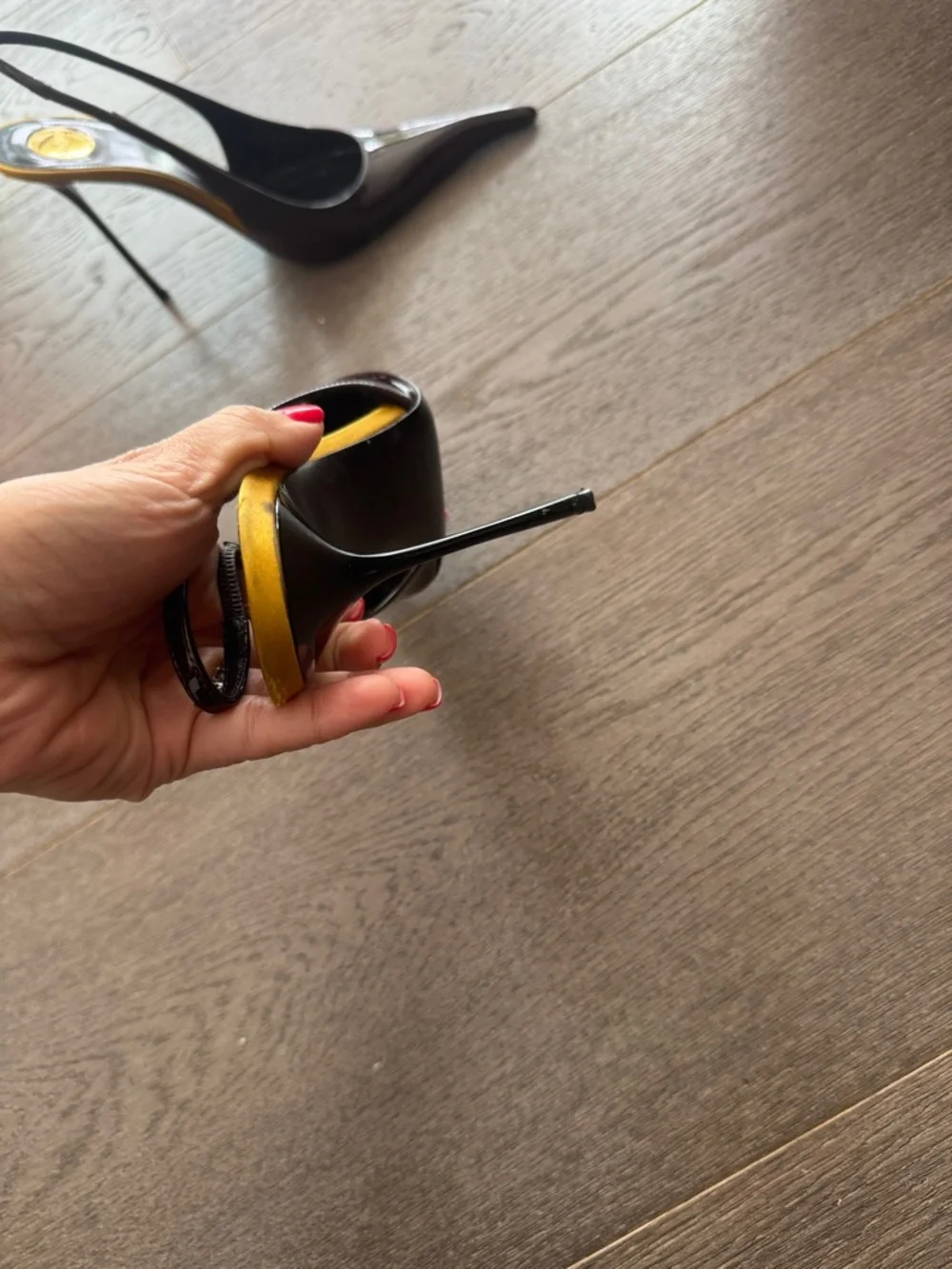 Yves Saint Laurent Patent Slingback Pumps - Black and Burgundy - Picture 8 of 8